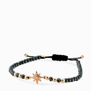 bracciale in cordino ematite briole sfere rosa dei venti in oro rosa e diamante