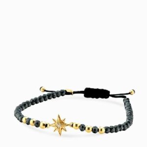 bracciale in cordino ematite briole sfere e rosa dei venti in oro giallo e diamante