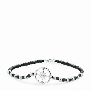 bracciale in cordino con ematite e sfere in oro rosa dei venti in oro bianco e diamante