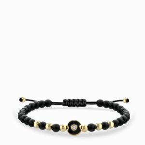 bracciale laccio onice in oro giallo con monetina e diamantino centrale