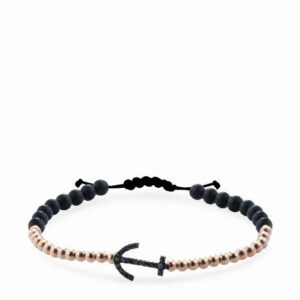 bracciale in cordino con sfere in onice e oro giallo e ancora in diamanti neri
