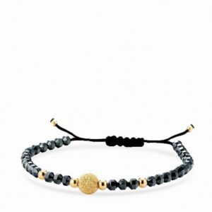 bracciale in cordino con ematite briole con sfere in oro giallo