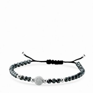 bracciale in cordino con ematite briole con sfere in oro bianco