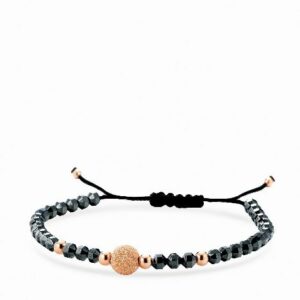 bracciale in cordino con ematite briole con sfere in oro rosa