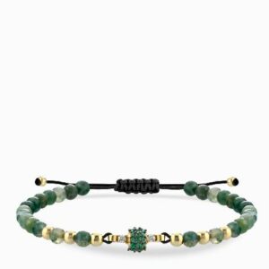 bracciale laccio in oro giallo con ematite verde centrale di diamanti e smeraldi