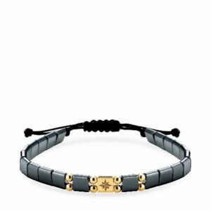 bracciale in cordino con ematite quadrata e inserto rosa dei venti in oro giallo