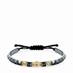 bracciale in cordino personalizzabile con ematite piramidale e inserti in oro giallo rosa dei venti