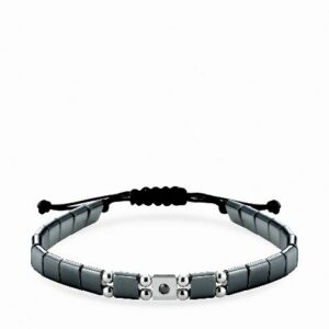 bracciale in cordino con ematite quadrata inserti oro bianco e diamante nero