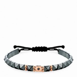 bracciale in cordino con ematite piramidale inserti oro e diamante nero