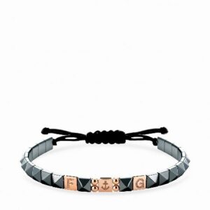 bracciale in cordino con ematite piramidale ed inserti oro rosa con lettere personalizzabili