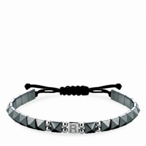 bracciale in cordino personalizzato con ematite e inserti in oro bianco
