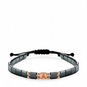 bracciale in cordino personalizzato con ematite quadrata e inserti in oro rosa