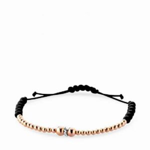 bracciale in cordino con sfere oro rosa onice e rondella con diamanti