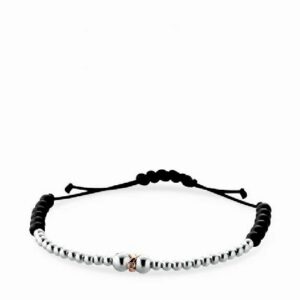 bracciale in cordino con sfere oro bianco onice e rondella diamanti