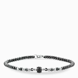 bracciale laccio in oro bianco con ematite e centrale di diamanti bianchi e diamanti neri