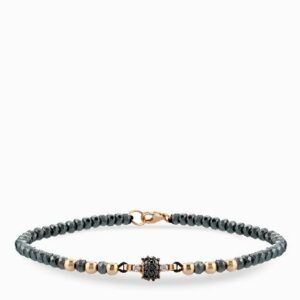 bracciale laccio in oro rosa ematite con centrale di diamanti bianchi e diamanti neri