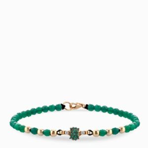bracciale laccio in oro rosa con ematite verdi centrale di diamanti e smeraldi