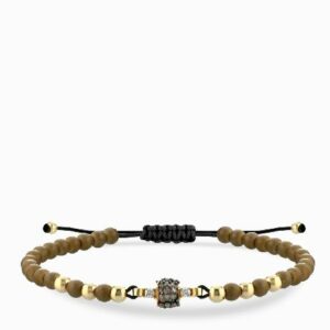 bracciale laccio in oro giallo con ematite centrale di diamanti bianchi e diamanti brown