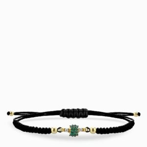 bracciale laccio in oro giallo con centrale di diamanti e smeraldi
