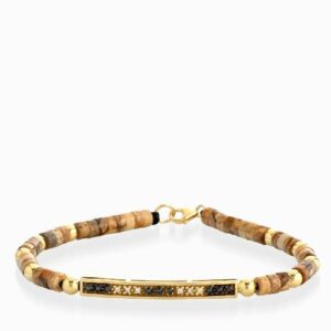 bracciale in oro rosa con ematite e bacchetta di diamanti neri e diamanti bianchi