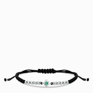 bracciale laccio in oro bianco con punto luce smeraldo centrale