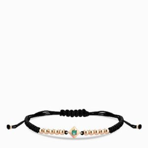 bracciale laccio in oro rosa con punto luce smeraldo centrale