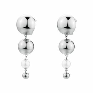 Orecchini pendenti PERFECT in acciaio 316L, con sfere e perle di conchiglia