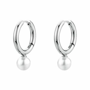 Orecchini a cerchio PERFECT in acciaio 316L, con perle di conchiglia