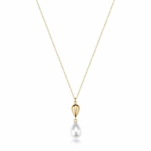 Collana PERFECT in acciaio 316L, finitura pvd colore oro, con perla di conchiglia e pendente a goccia