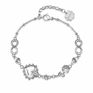 Bracciale CHAKRA in acciaio 316L, con cuore, rosa, infinito e  cristalli