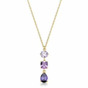 Collana DREAMING in acciaio 316L, finitura pvd colore oro, con cubic zirconia round, cushion e pear ametista