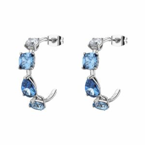 Orecchini a cerchio DREAMING in acciaio 316L, con cubic zirconia round, cushion e pear light sapphire