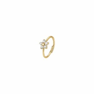 ANELLO DONNA IN ACCIAIO COLORE ORO CON FIORE E ZIRCONI BIANCHI