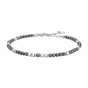 BRACCIALE UOMO IN ACCIAIO CON SFERE EMATITE GRIGIO SCURO