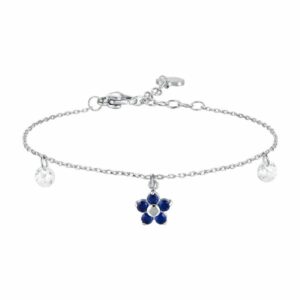 BRACCIALE DONNA IN ACCIAIO CON PENDENTE FIORE E PETALI ZIRCONE BLU