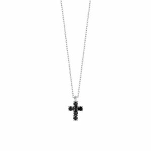 COLLANA UOMO IN ACCIAIO CON CROCE DI ZIRCONI NERI