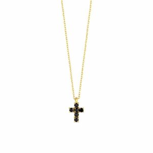 COLLANA UOMO IN ACCIAIO CON CROCE DI ZIRCONI NERI COLORE ORO
