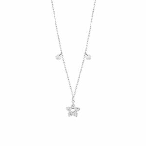 COLLANA DONNA IN ACCIAIO CON PENDENTE FIORE CON E PETALI ZICONE BIANCO