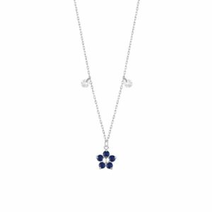 COLLANA DONNA IN ACCIAIO CON PENDENTE FIORE CON E PETALI ZICONE BLU