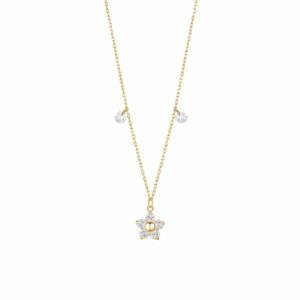 COLLANA DONNA IN ACCIAIO CON PENDENTE FIORE CON E PETALI ZICONE BIANCO COLORE OR
