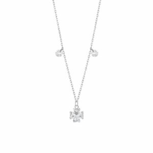 COLLANA IN ACCIAIO CON QUADRIFOGLIO E PETALI ZIRCONE BIANCO