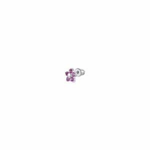 MONO ORECCHINO DONNA IN ACCIAIO CON FIORE E PETALI ZIRCONE MAGENTA