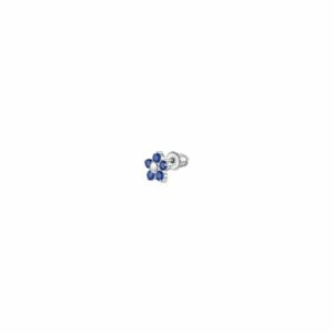 MONO ORECCHINO DONNA IN ACCIAIO CON FIORE E PETALI ZIRCONE BLU