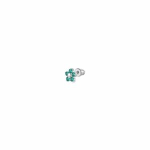 MONO ORECCHINO DONNA IN ACCIAIO CON FIORE E PETALI ZIRCONE VERDE