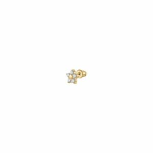 MONO ORECCHINO DONNA IN ACCIAIO CON FIORE E PETALI ZIRCONE BIANCO COLORE ORO