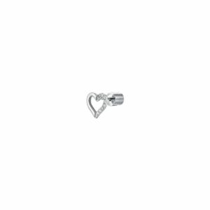 MONO ORECCHINO DONNA IN ACCIAIO CON CUORE CON PETALO CON PUNTI LUCE ZIRCONE BIAN