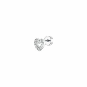PIERCING ORECCHIO DONNA IN ACCIAIO FORMA CUORE CON ZIRCONI BIANCHI