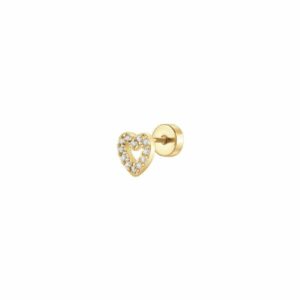 PIERCING ORECCHIO DONNA IN ACCIAIO FORMA CUORE CON ZIRCONI BIANCHI COLORE ORO