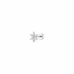 PIERCING ORECCHIO DONNA IN ACCIAIO FORMA FIORE PETALI ZIRCONI BIANCHI