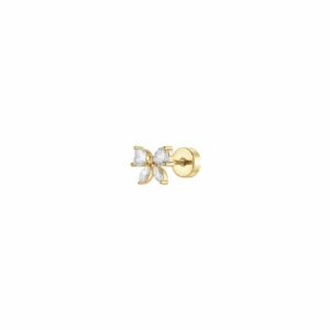 PIERCING ORECCHIO DONNA IN ACCIAIO FORMA FIOCCO CON ZIRCONI BIANCHI COLORE ORO